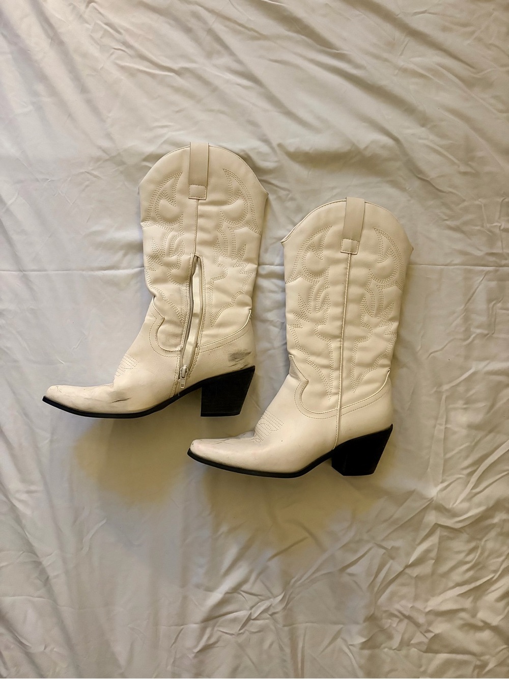 Princess Polly White Western Mid-Heel Cowboy Boots